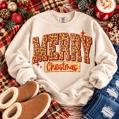 Merry Christmas Leopard Print Bold Letter Design (DTF)