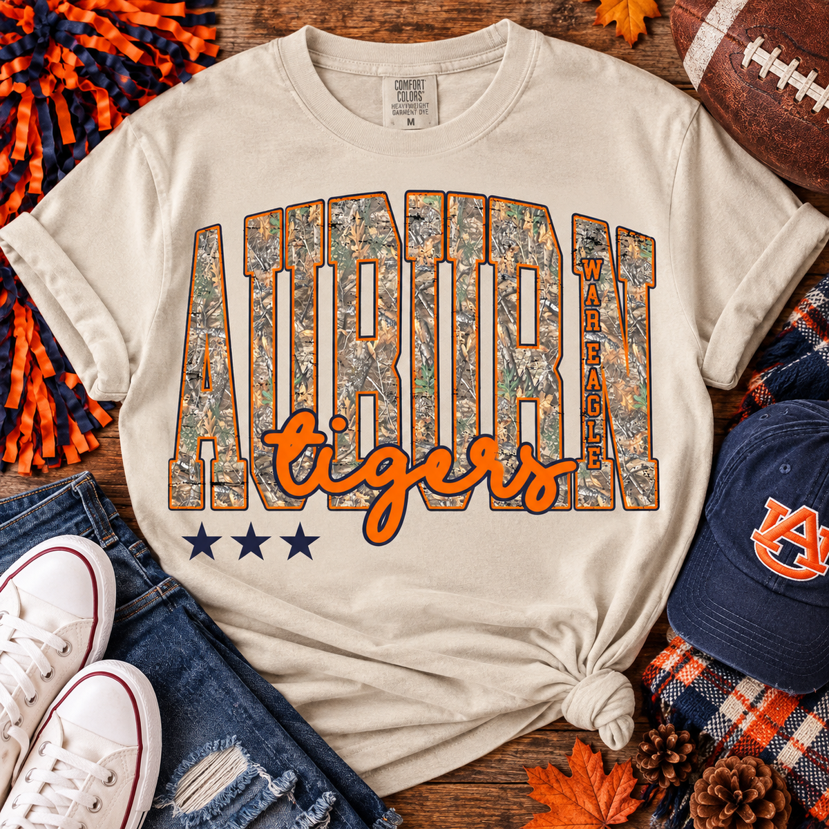 Auburn Tigers War Eagle Camo Distressed Stars (DTF)