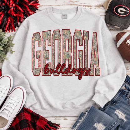 Georgia Bulldogs Camo Distressed Script Stars (DTF)