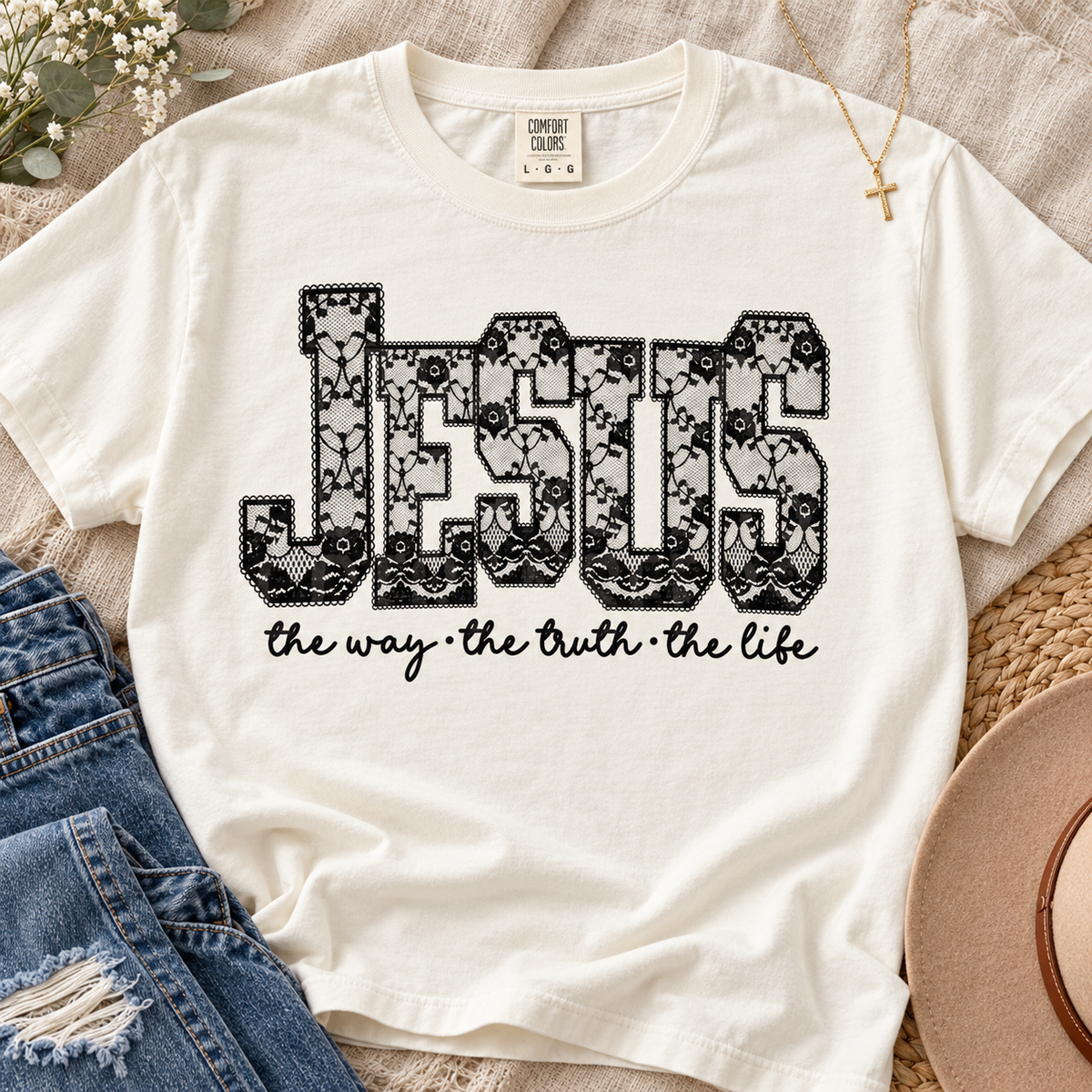 Jesus The Way The Truth The Life Black Lace Design (DTF)