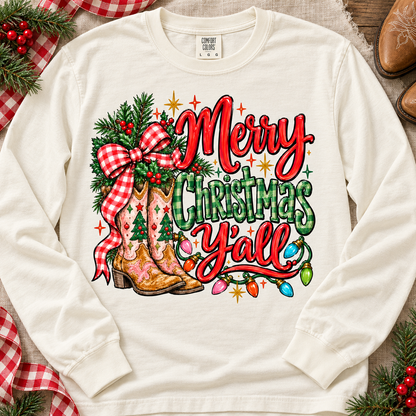 Merry Christmas Y'all Western Cowboy Boots Holiday (DTF)