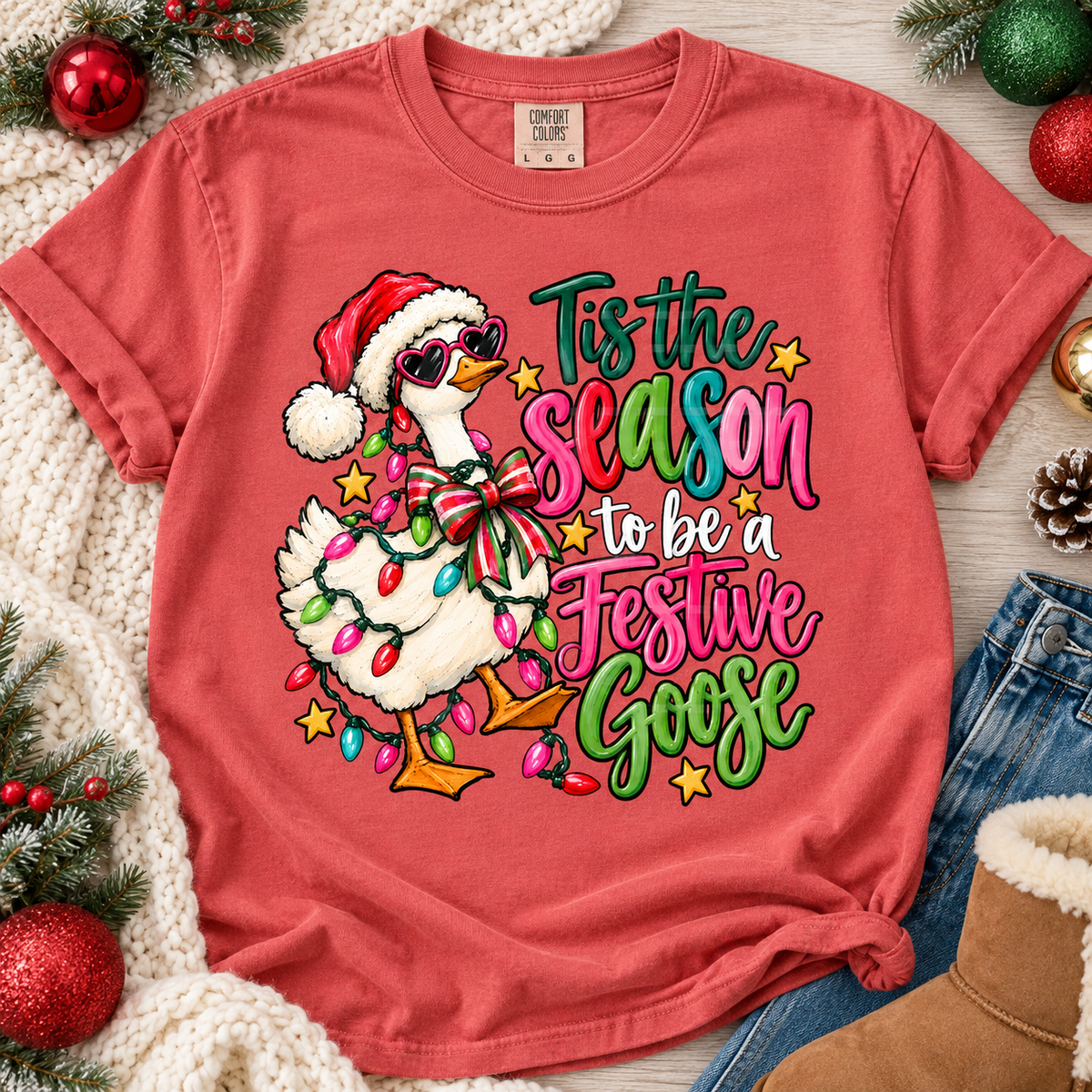Tis The Season To Be A Festive Goose Santa Hat Duck (DTF)