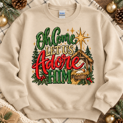 Oh Come Let Us Adore Him Nativity Christmas Star (DTF)