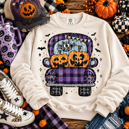 Purple Halloween Truck Jack-O-Lanterns Bat Pennant Flags (DTF)