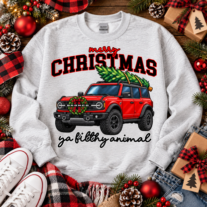 Merry Christmas Ya Filthy Animal Red 4x4 SUV Holiday (DTF)