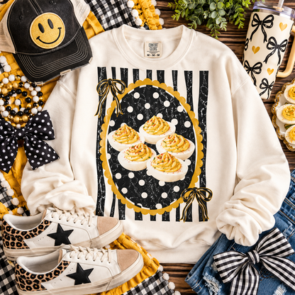 Deviled Eggs Fancy Oval Frame Gold Bow Polka Dot (DTF)
