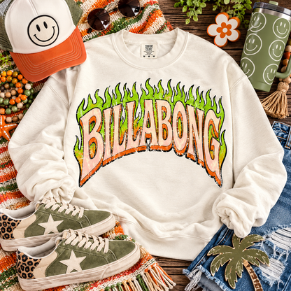 Billabong Retro Flame Logo Distressed Vintage Design (DTF)