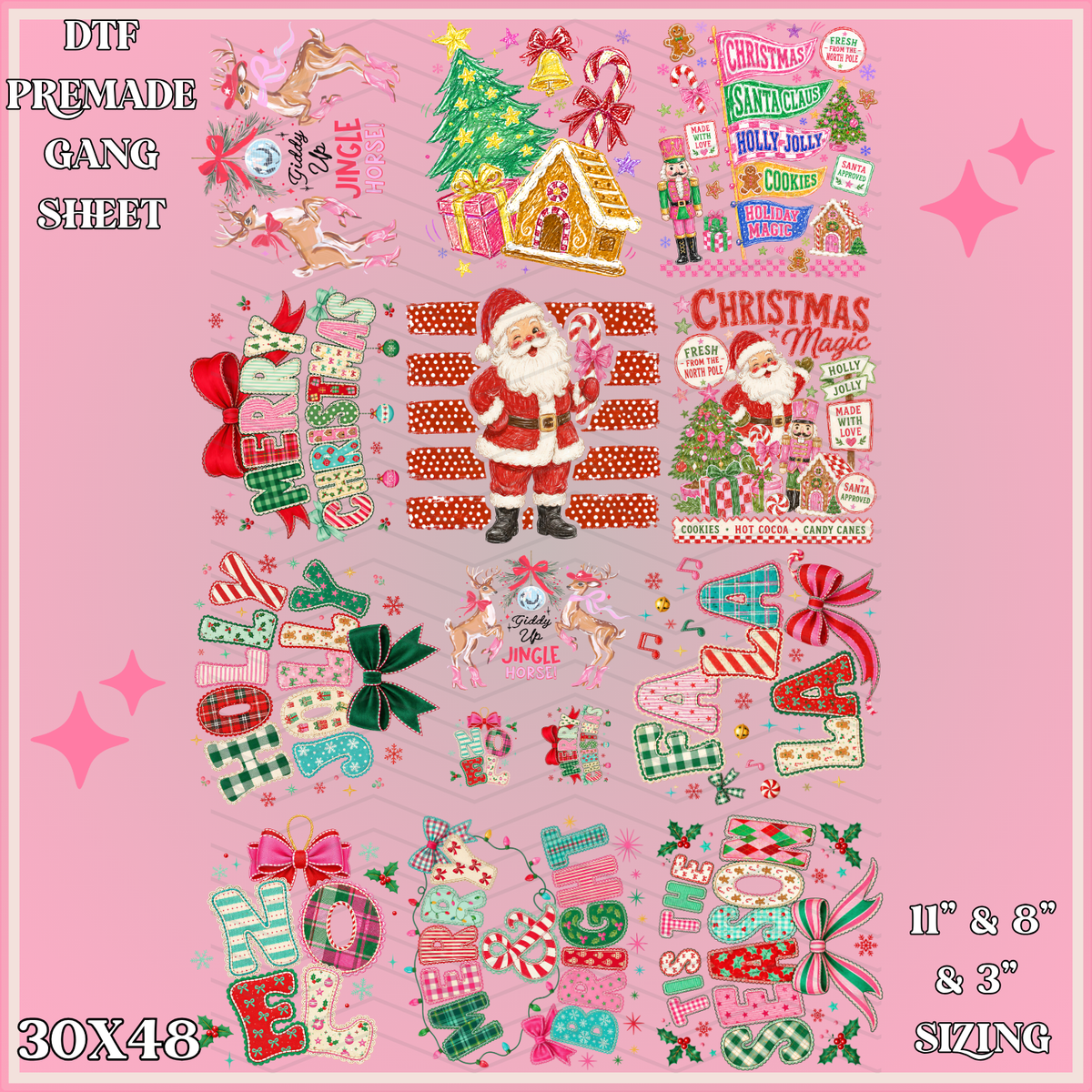 Preppy Holly Jolly Christmas  - 30x48 - PREMADE GANG SHEET