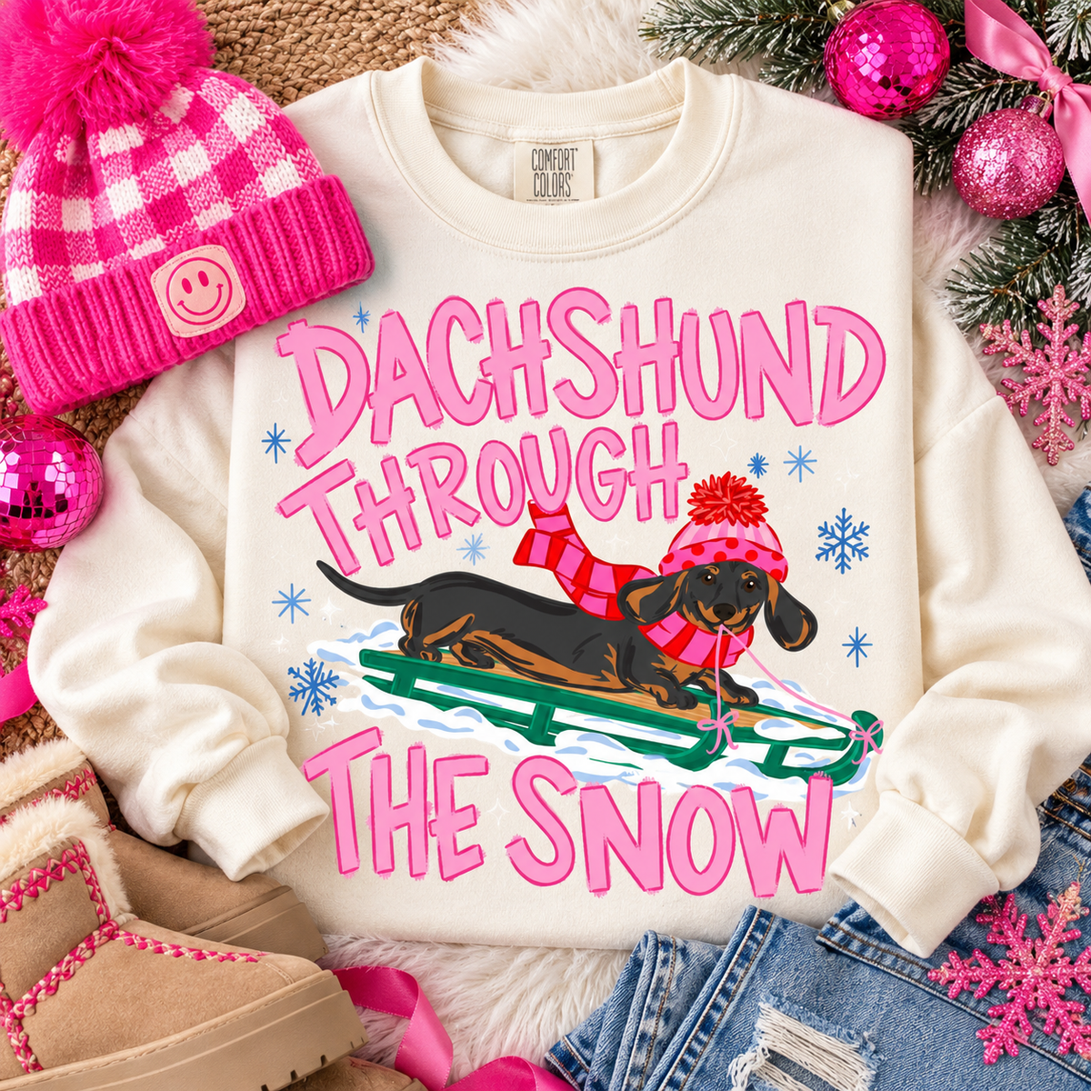 Dachshund Through The Snow Sledding Dog Winter (DTF)