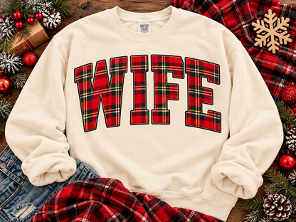 Red Plaid Wife Bold Block Letters (DTF)