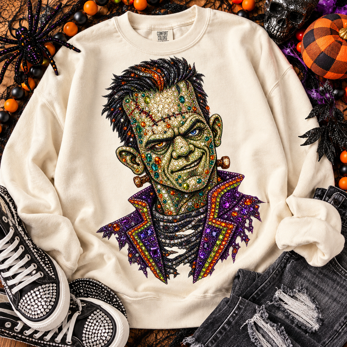 Jeweled Green Monster Rhinestone Gem Halloween Portrait (DTF) – CCTRANSFERS