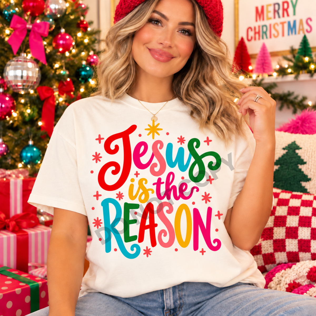 Jesus Is The Reason Colorful Holiday Lettering (DTF)