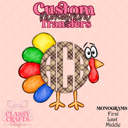 Boy Colorful Turkey - Custom Monogram Transfer