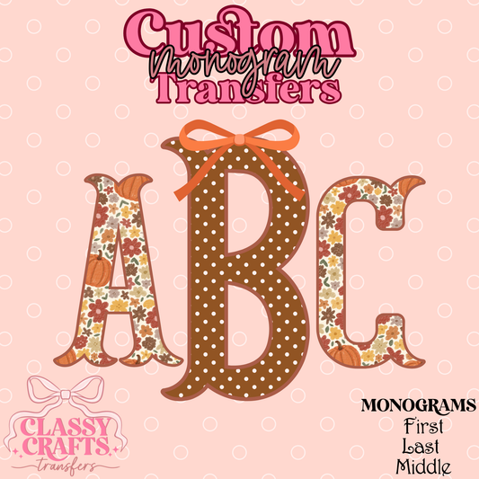 Pumpkin Floral Fishtail - Custom Monogram Transfer