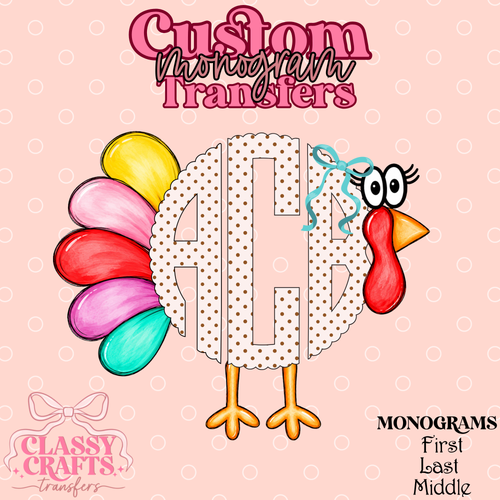 Girl Colorful Turkey - Custom Monogram Transfer