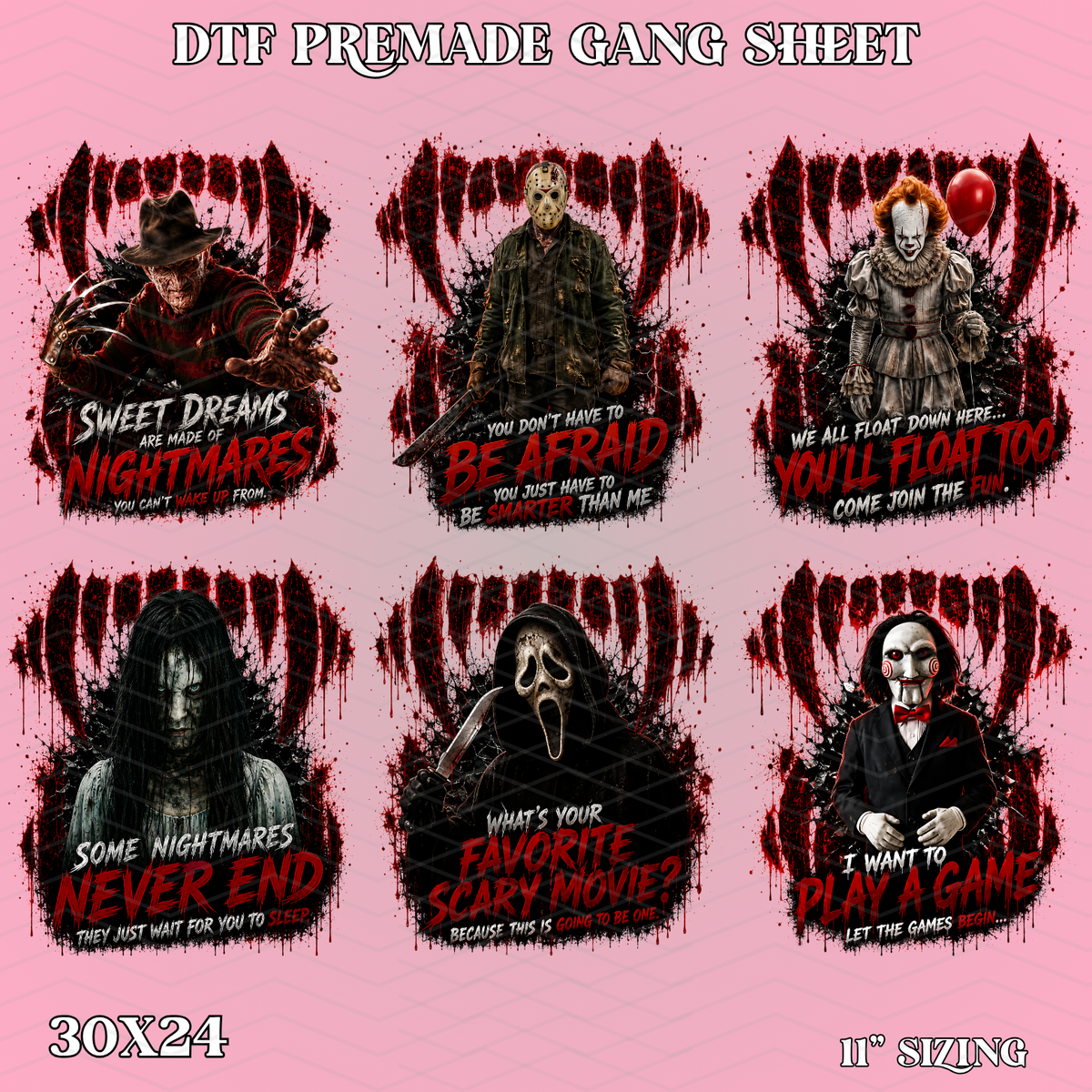 Nightmare Horror - 30x24 - PREMADE GANG SHEET