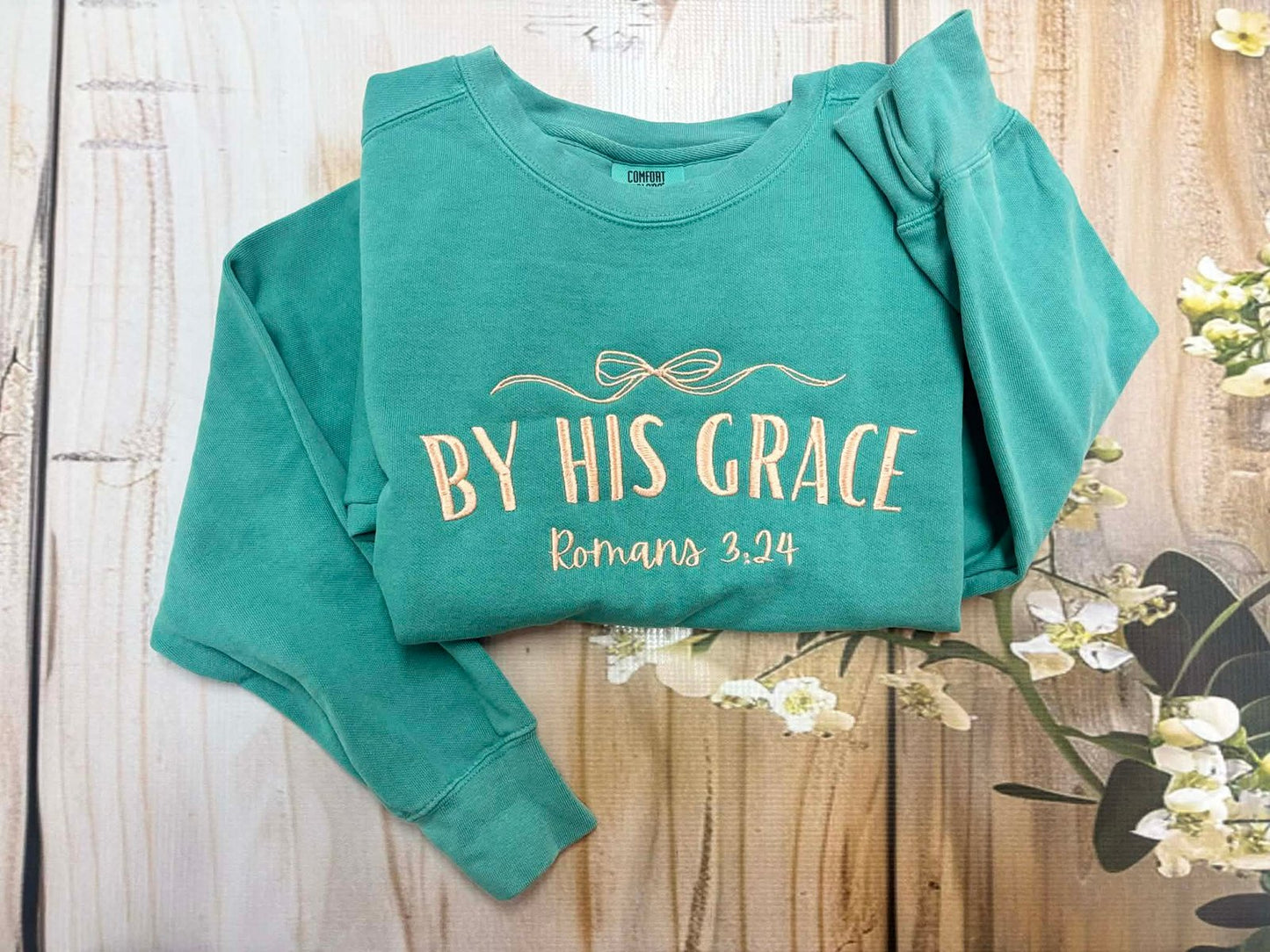 Saved By His Grace Embroidered Comfort Colors Tee