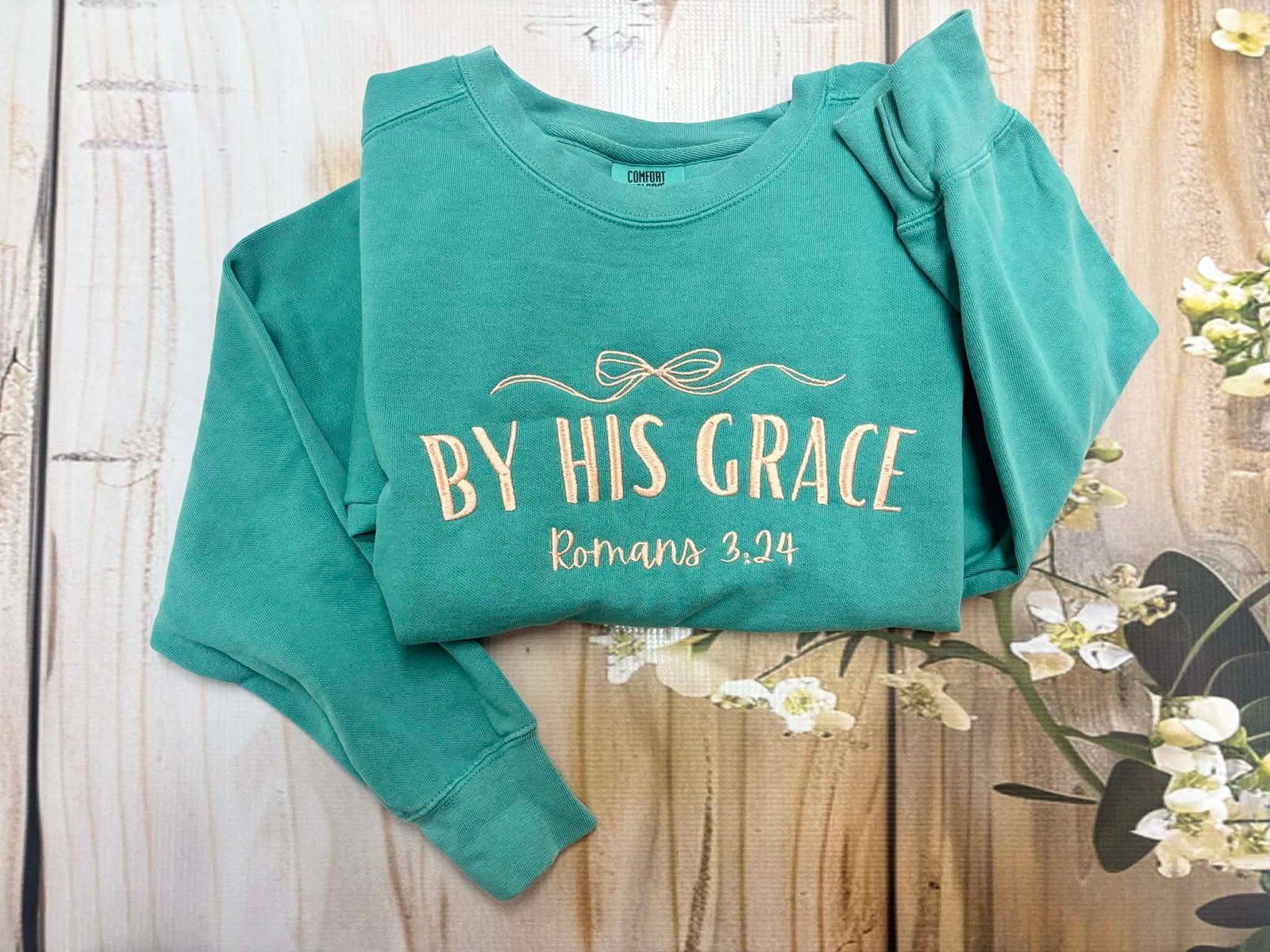 Saved By His Grace Embroidered Comfort Colors Tee