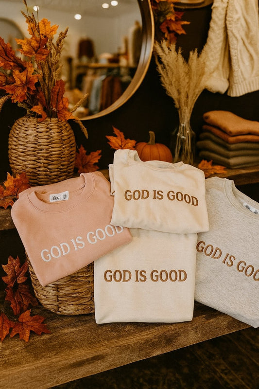 God Is Good Embroidered Comfort Colors Tee