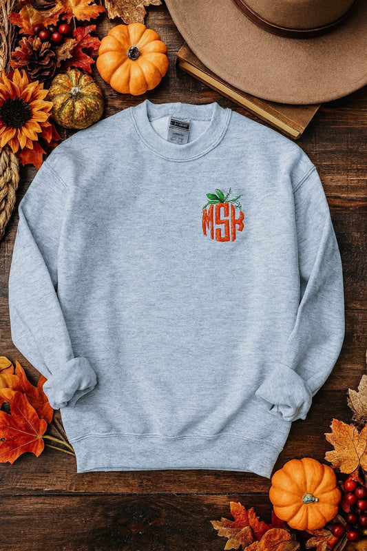 Monogrammed Pumpkin Embroidered Fall Tee