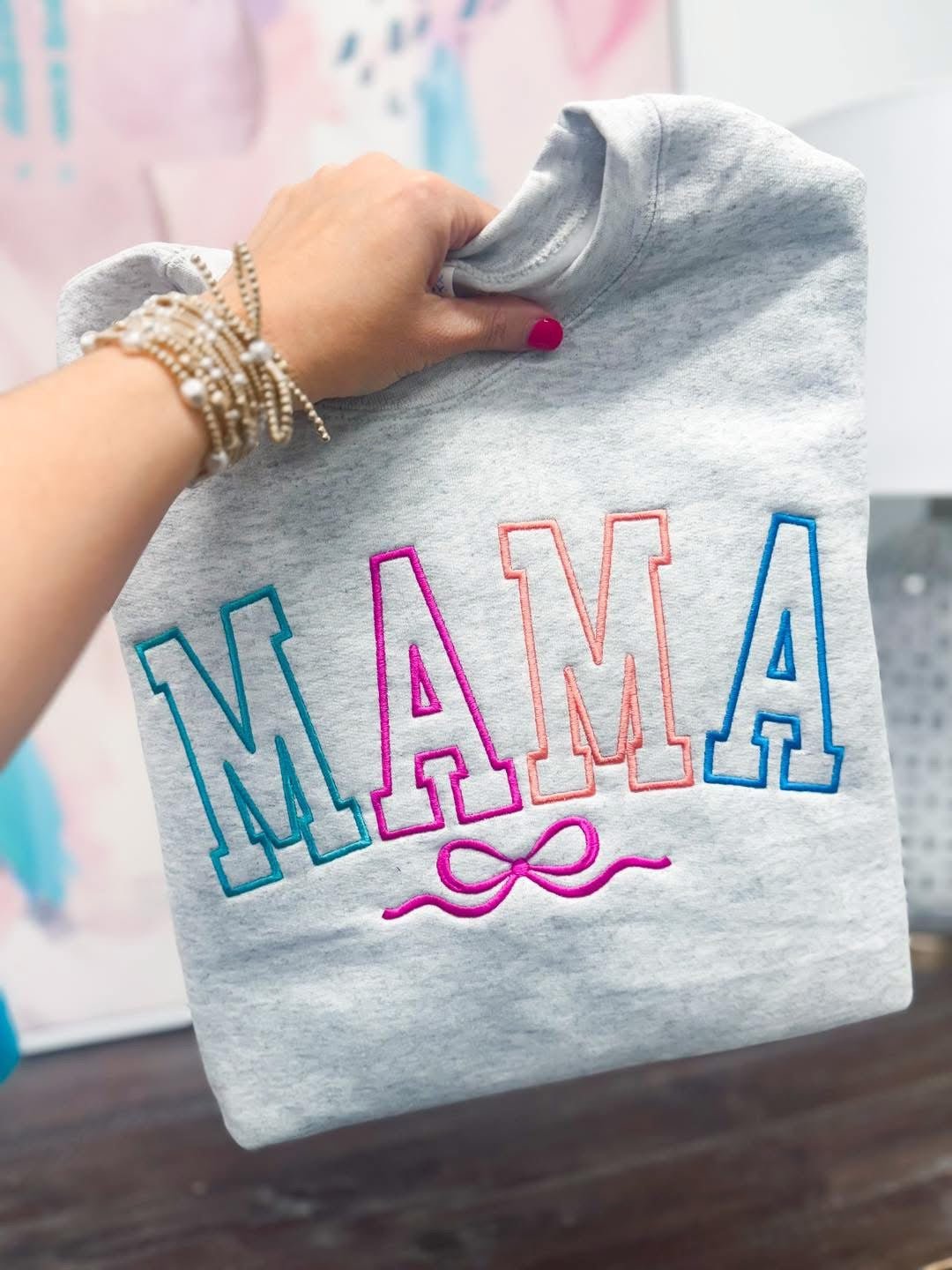 Ash Grey Embroidered Crewneck – MAMA | NURSE | TEACHER