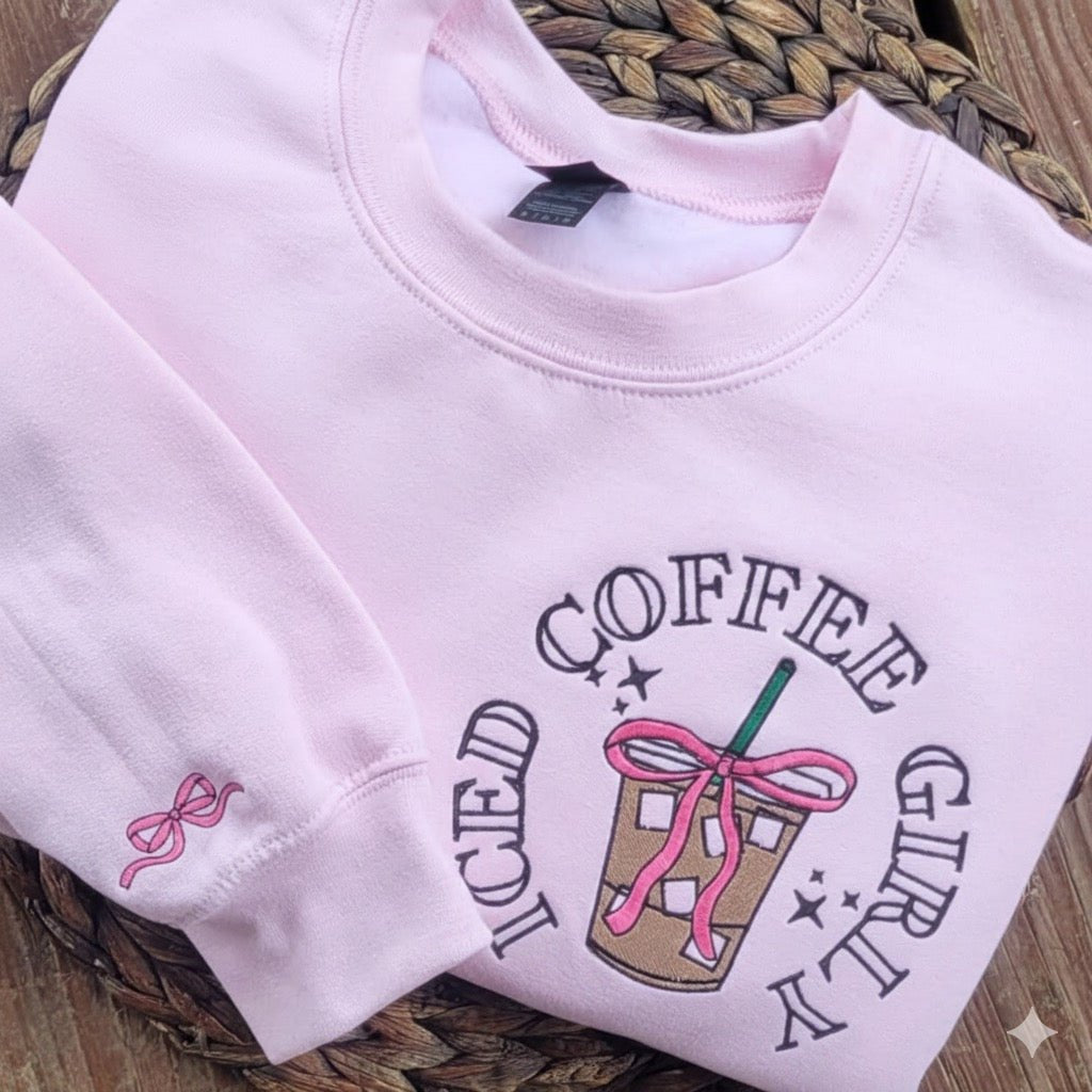 Coquette Iced Coffee Embroidered Girly Tee