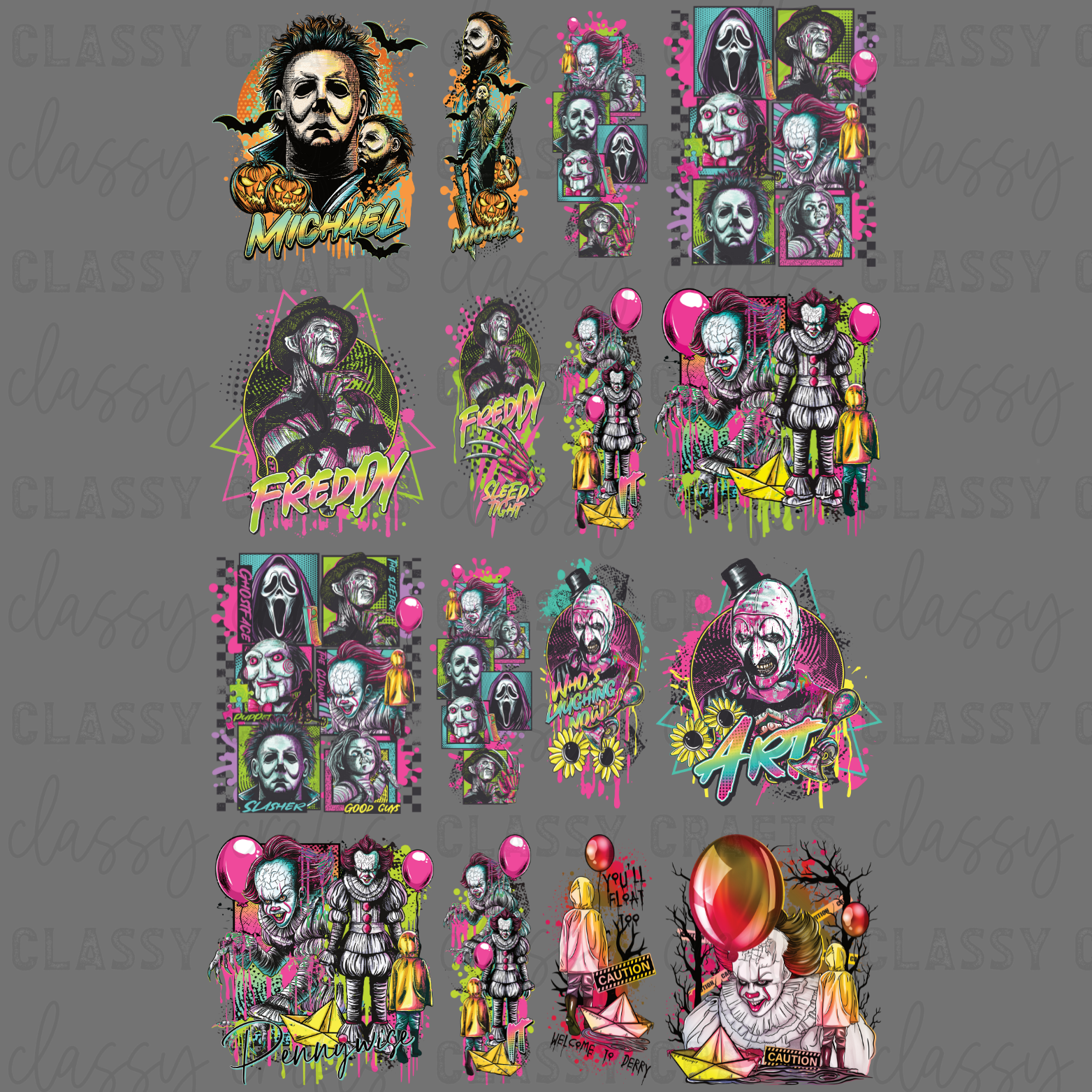Colorful Horror With Sleeves - 30x48 - PREMADE GANG SHEET
