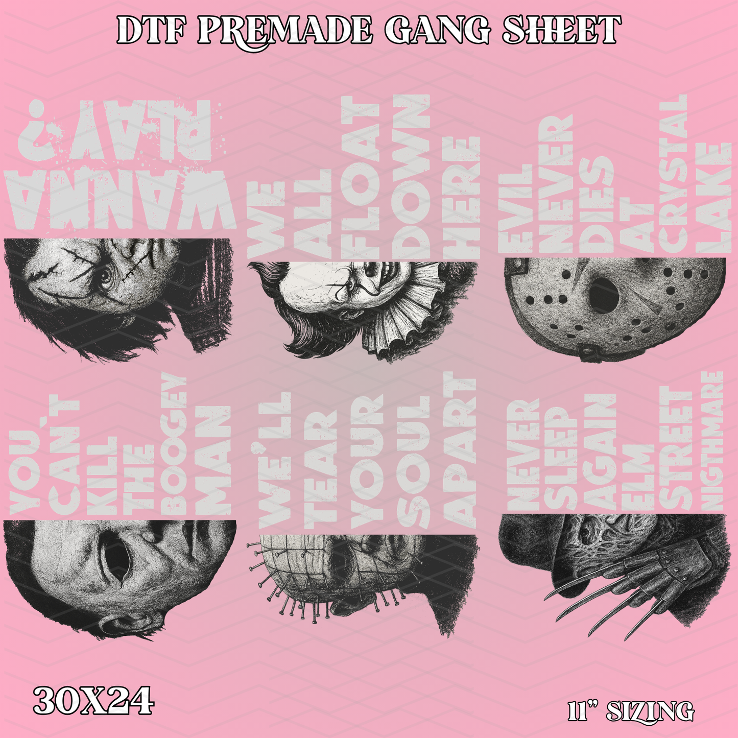 Retro Halloween Characters  - 30x24 - PREMADE GANG SHEET