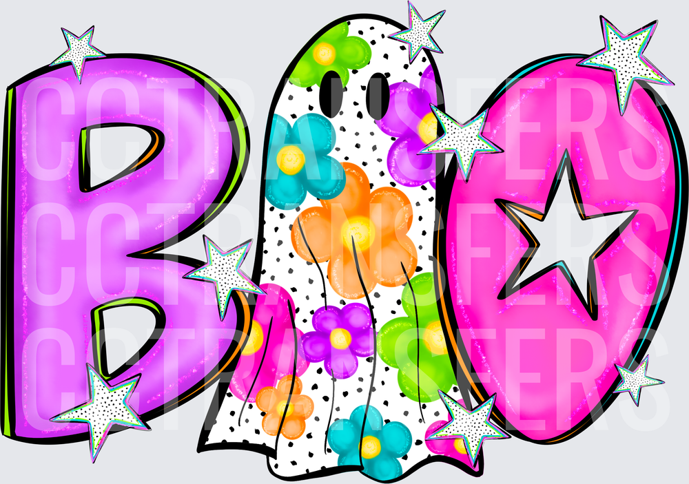 Colorful BOO Ghost Floral Stars Halloween (DTF)