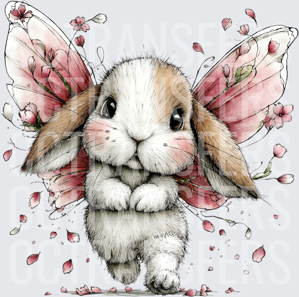 Whimsical Fairy Bunny with Floral Wings and Cherry Blossoms (DTF)