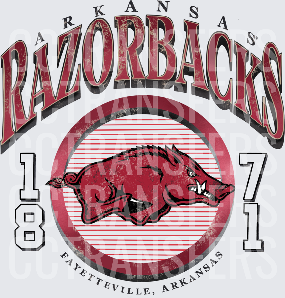 Razorbacks 1871 Fayetteville Arkansas Vintage Circle Hog (DTF)