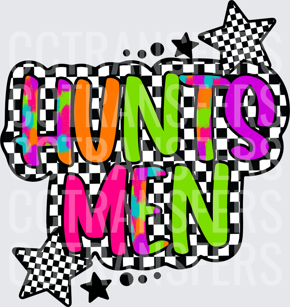 Huntsmen Bold Colorful Checkered Star Mascot Design (DTF)