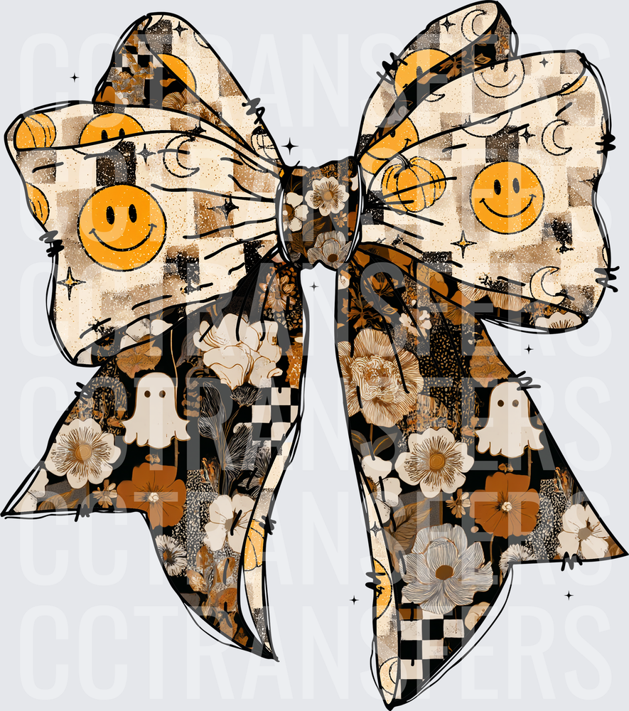 Retro Halloween Bow Ghosts Pumpkins Smiley Floral (DTF)