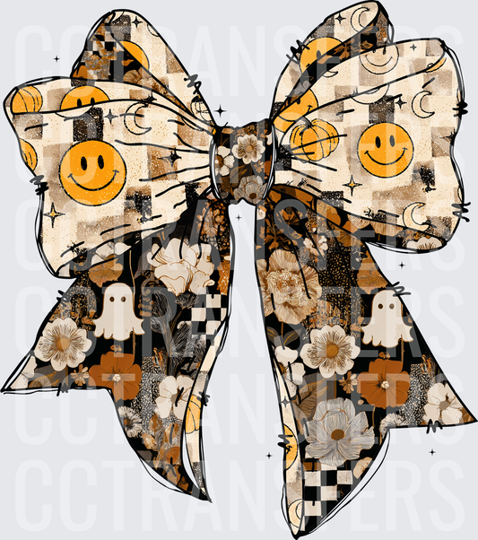 Retro Halloween Bow Ghosts Pumpkins Smiley Floral (DTF)