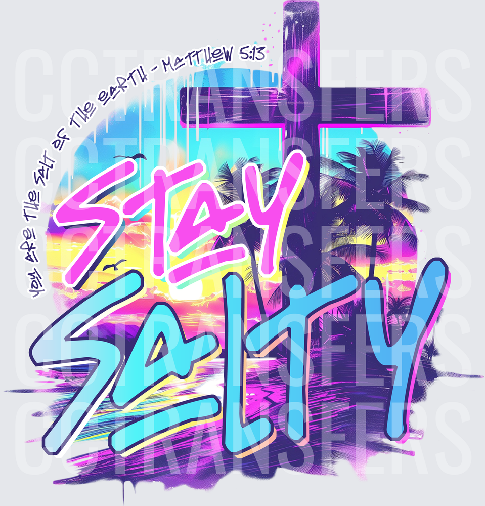 Stay Salty Matthew 5:13 Christian Cross Tropical Sunset (DTF)