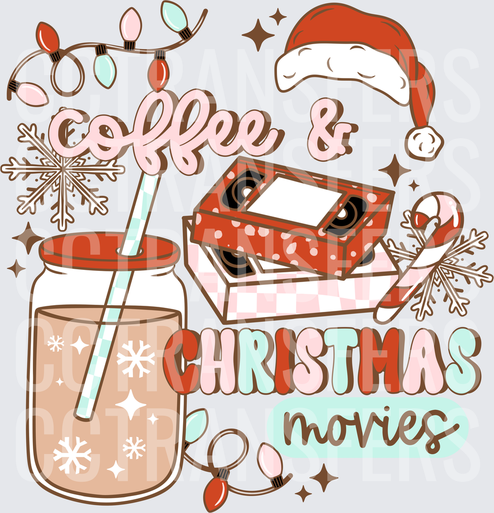 Coffee & Christmas Movies Mason Jar VHS Santa Hat (DTF)