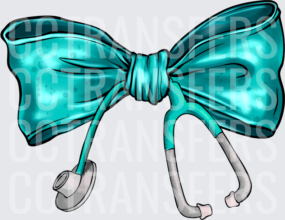 Teal Scrub Cap Hair Bow with Stethoscope (DTF)