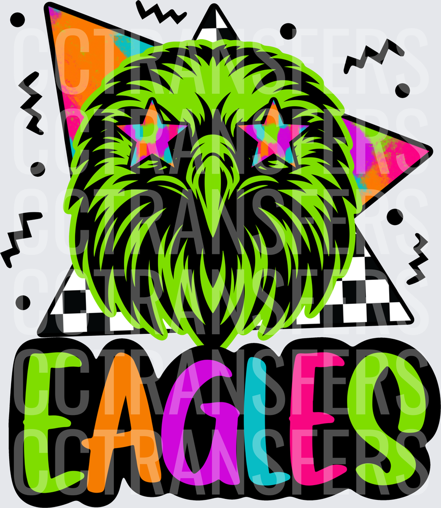 Neon Green Eagle Star Eyes Retro Eagles (DTF)