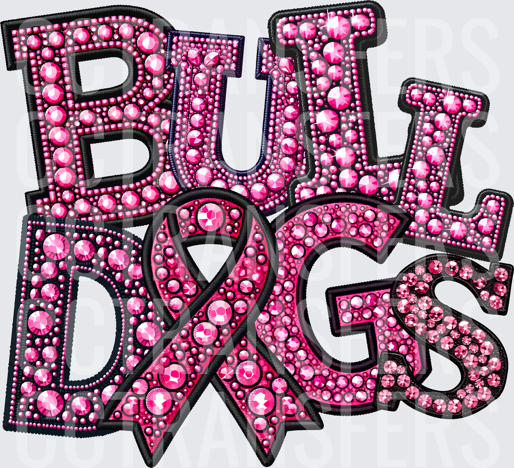 Pink Rhinestone Bulldogs Awareness Ribbon Embroidered (DTF)