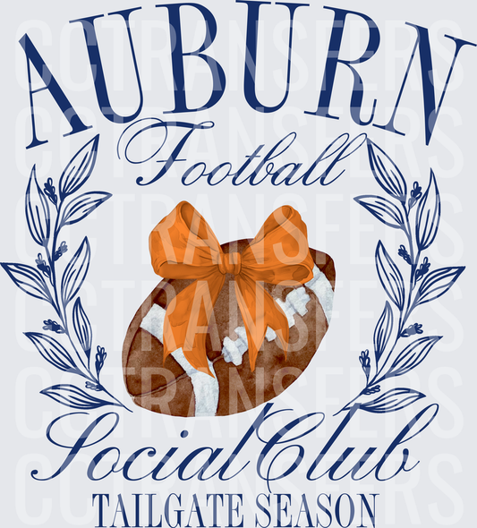 Football Social Club Tailgate Season Orange Bow Design (DTF)