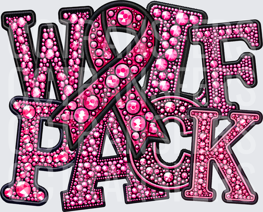 Wolf Pack Pink Rhinestone Breast Cancer Ribbon (DTF)