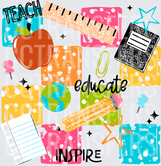 Teach Educate Inspire Teacher School Supplies (DTF)