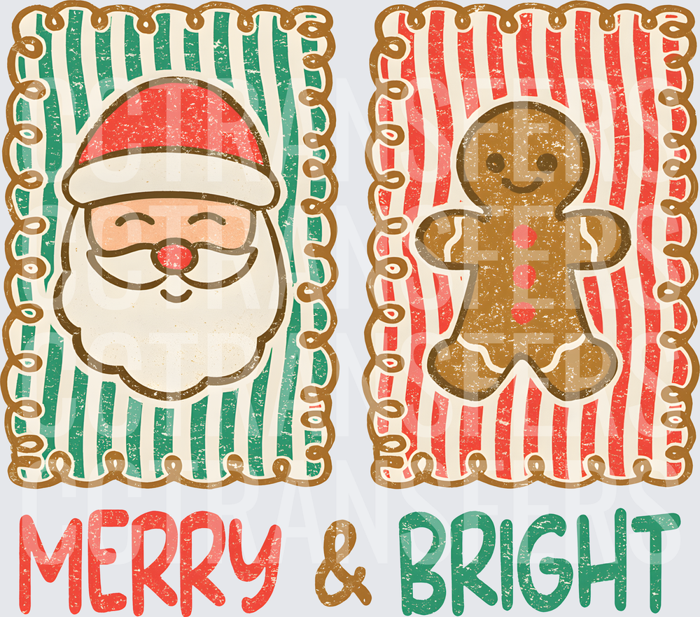 Merry & Bright Santa and Gingerbread Man Holiday (DTF)