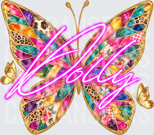 Dolly Neon Patchwork Glitter Butterfly (DTF)