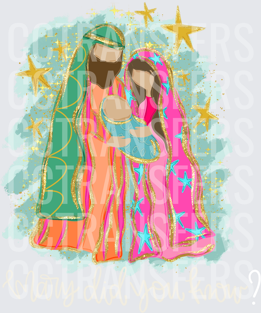 Mary Did You Know Holy Family Nativity Gold Stars (DTF)