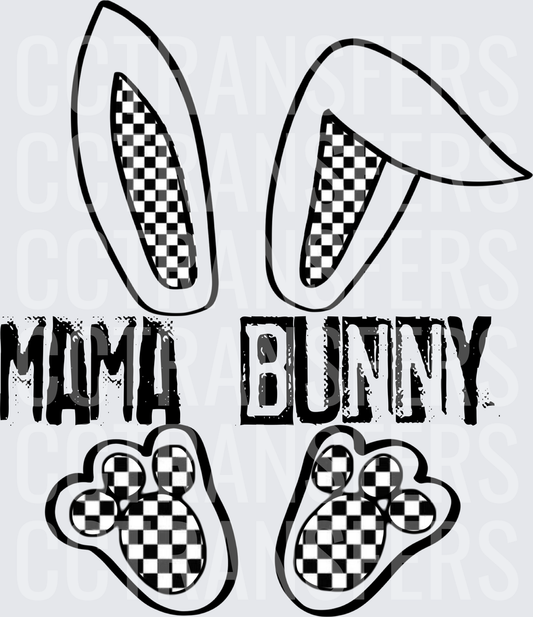 Mama Bunny Checkered Ears and Feet Easter Design (DTF)