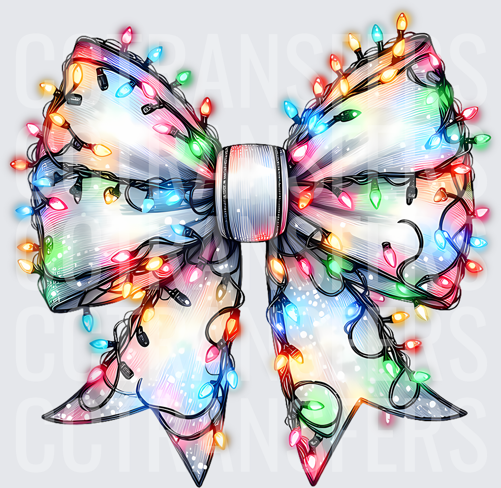 Glowing Christmas Lights Wrapped Ribbon Hair Bow (DTF)