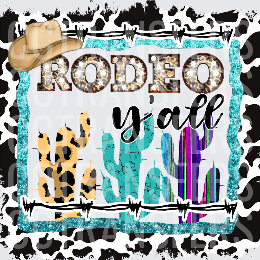 Rodeo Y'all Leopard Marquee Letters Cactus Cowboy Hat (DTF)