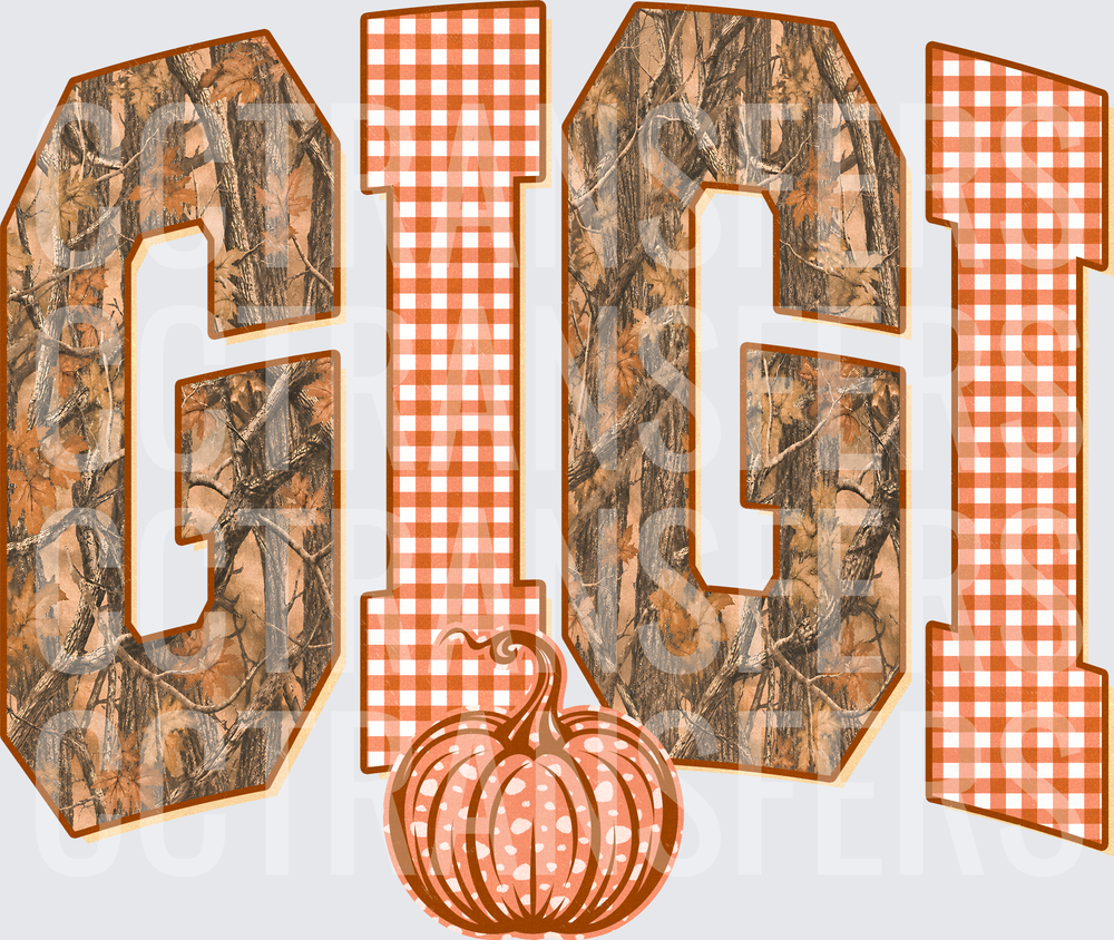 Gigi Camo Plaid Fall Pumpkin Letters (DTF)