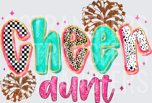 Cheer Aunt Mixed Pattern Glitter Pom Pom Design (DTF)